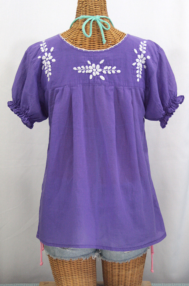 "La Mariposa Corta" Embroidered Mexican Style Peasant Top - Purple