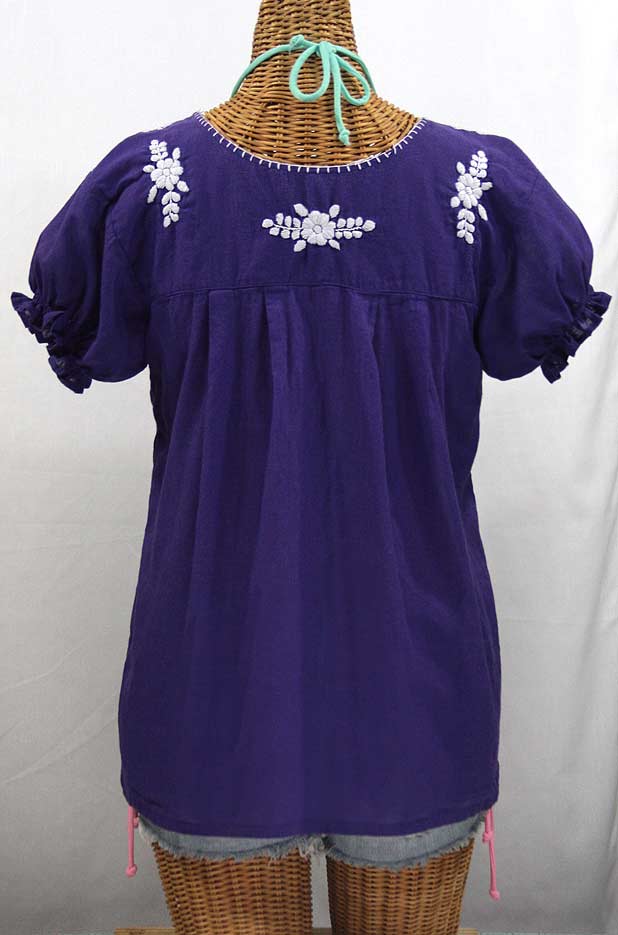 "La Mariposa Corta" Embroidered Mexican Style Peasant Top - Royal Purple