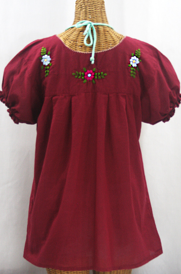 "La Mariposa Corta de Color" Embroidered Mexican Peasant Blouse - Burgundy + Multi