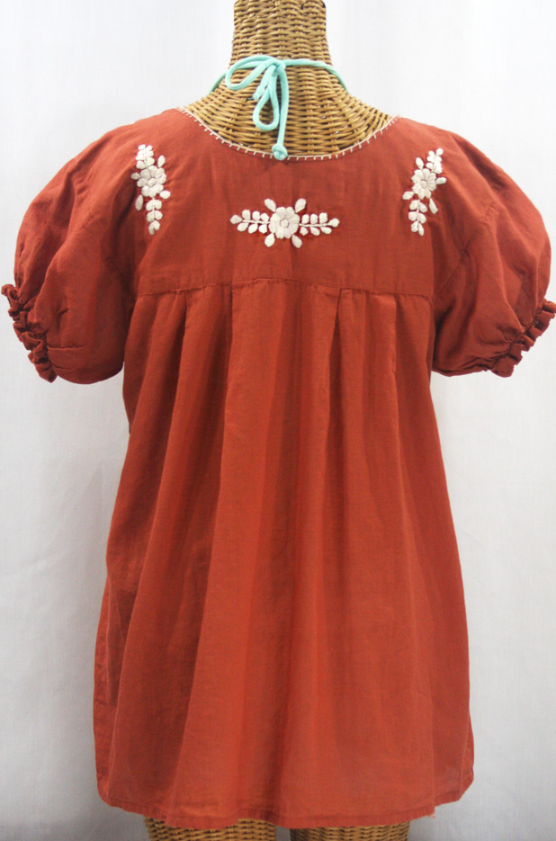 "La Mariposa Corta de Color" Embroidered Mexican Blouse - Terracotta + Cream