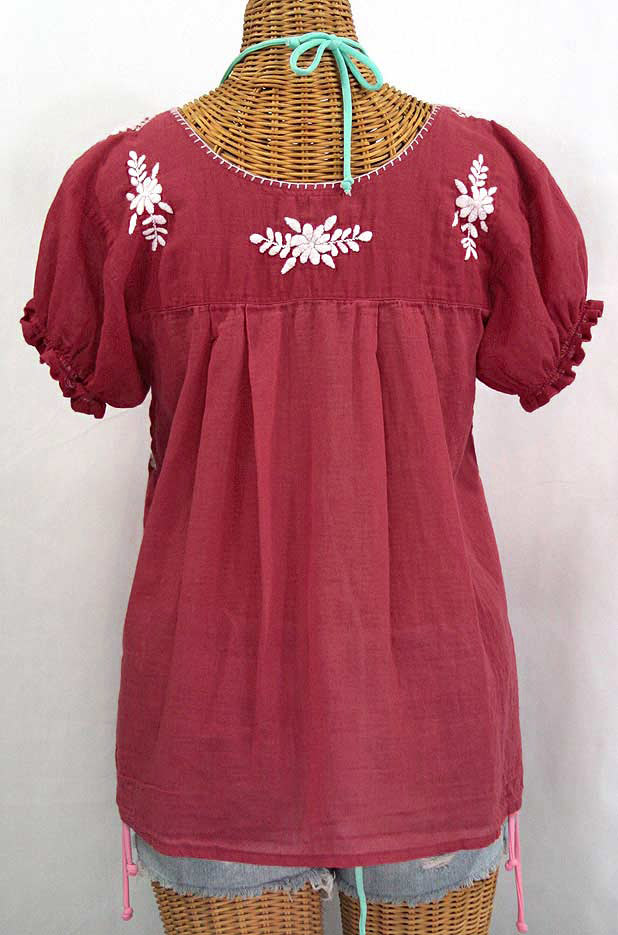 "La Mariposa Corta" Embroidered Mexican Style Peasant Top - Matte Burgundy