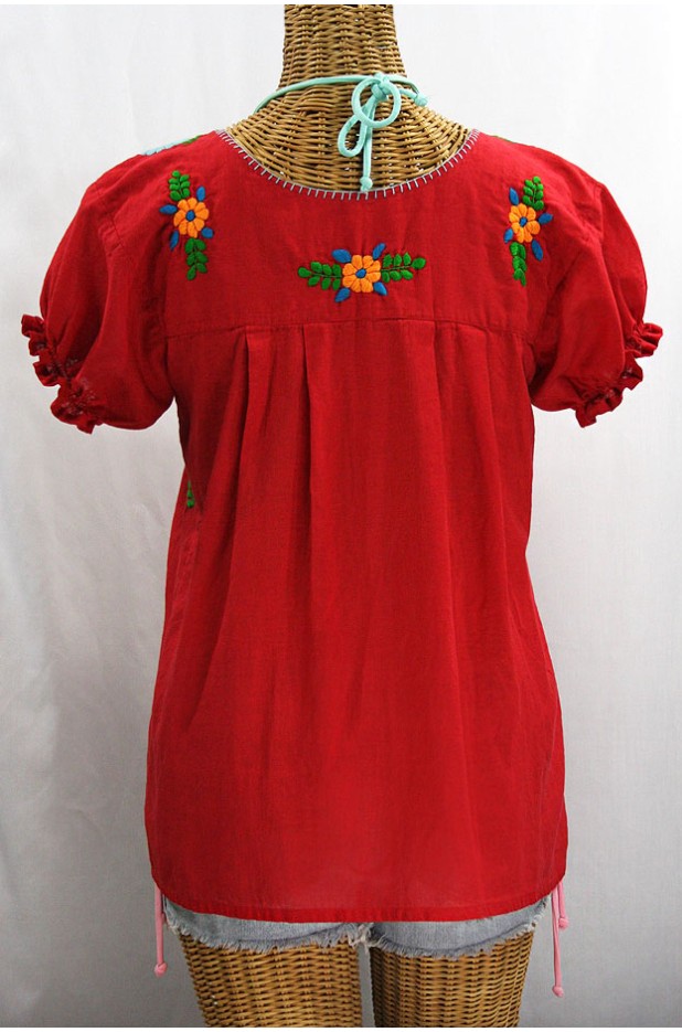 "La Mariposa Corta de Color" Embroidered Mexican Blouse - Red + Fiesta