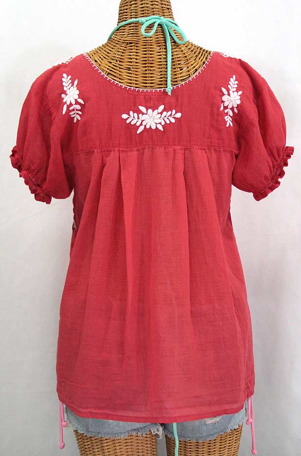 "La Mariposa Corta" Embroidered Mexican Style Peasant Top - Tomato Red