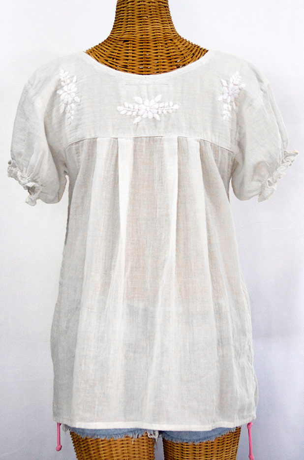 "La Mariposa Corta" Embroidered Mexican Style Peasant Top - All White