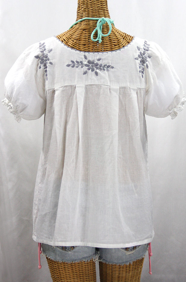 "La Mariposa Corta de Color" Embroidered Mexican Blouse - White + Grey