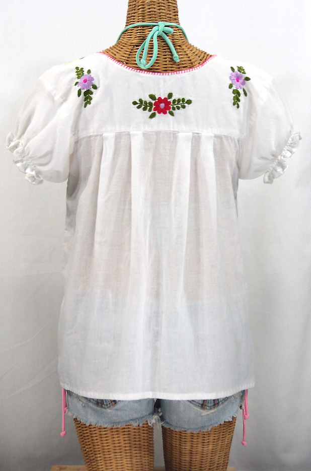 "La Mariposa Corta de Color" Embroidered Mexican Peasant Blouse - White