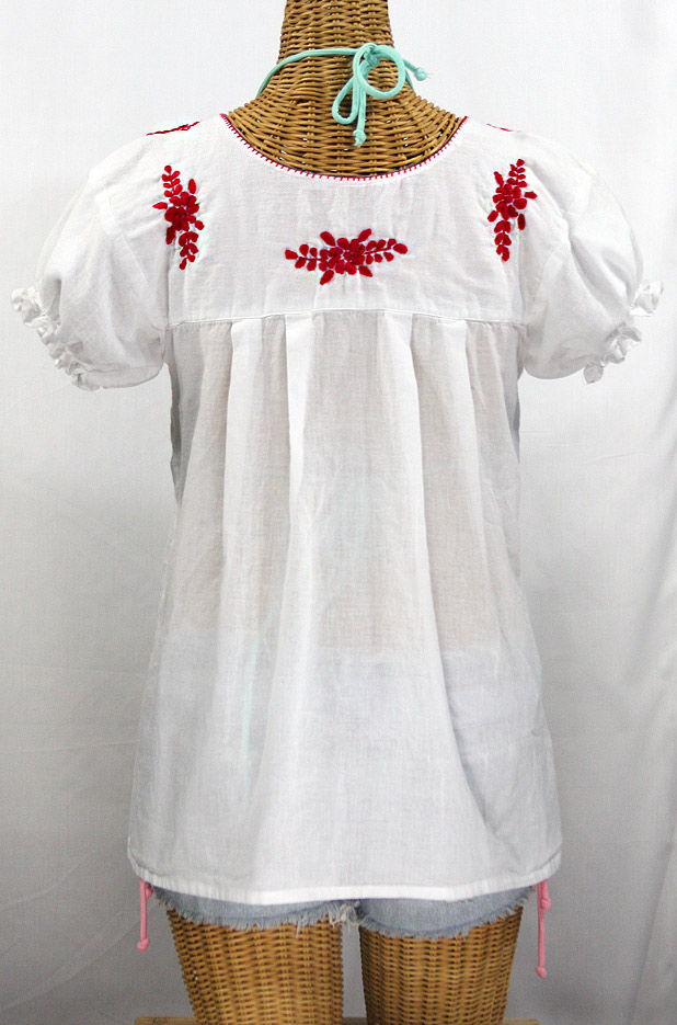 FINAL SALE -- "La Mariposa Corta de Color" Embroidered Mexican Blouse - White + Red