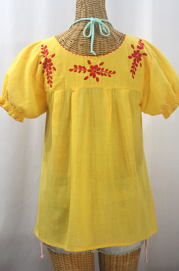 "La Mariposa Corta de Color" Embroidered Mexican Blouse - Yellow + Red