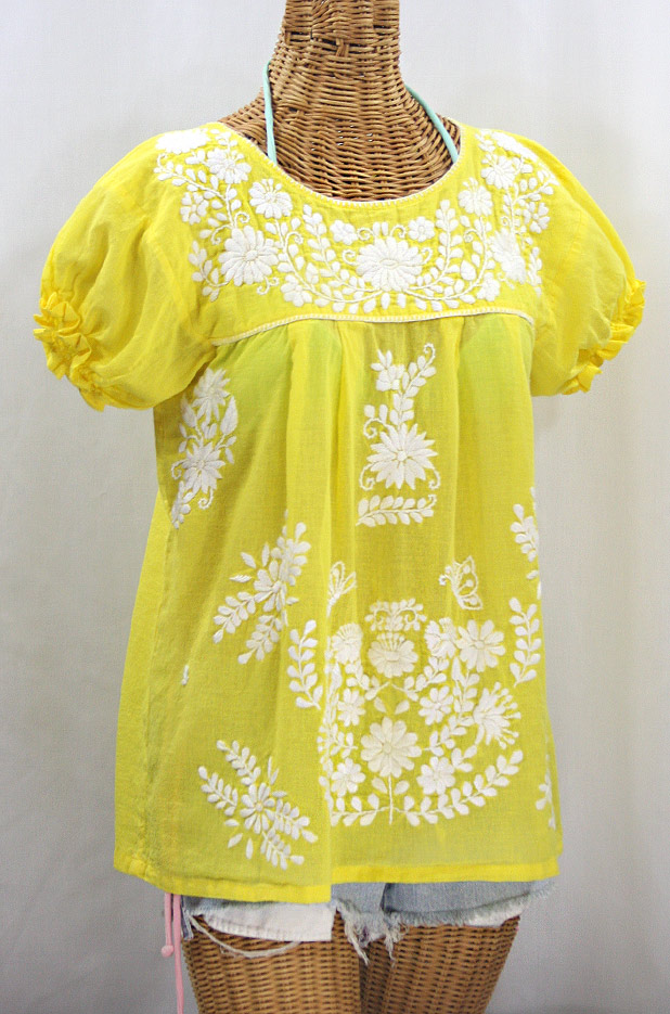 "La Mariposa Corta" Embroidered Mexican Style Peasant Top - Yellow