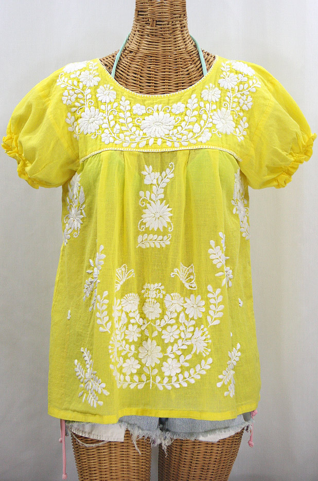"La Mariposa Corta" Embroidered Mexican Style Peasant Top - Yellow