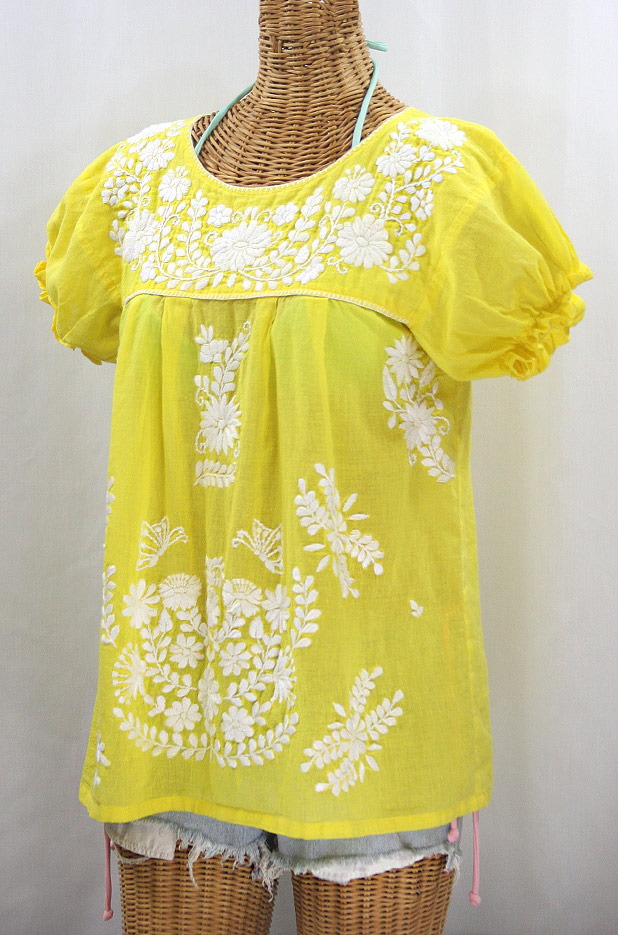 "La Mariposa Corta" Embroidered Mexican Style Peasant Top - Yellow