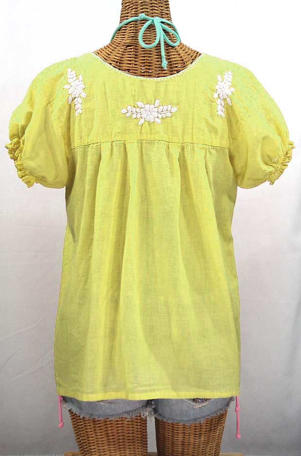 "La Mariposa Corta" Embroidered Mexican Style Peasant Top - Bright Lemon Yellow