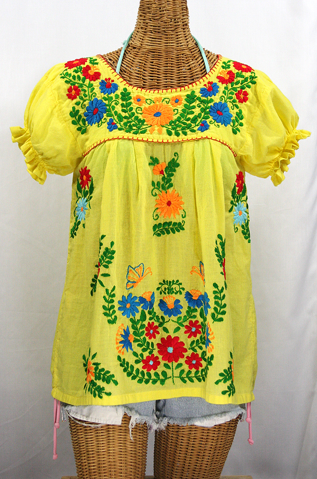 "La Mariposa Corta de Color" Embroidered Mexican Blouse - Yellow + Fiesta