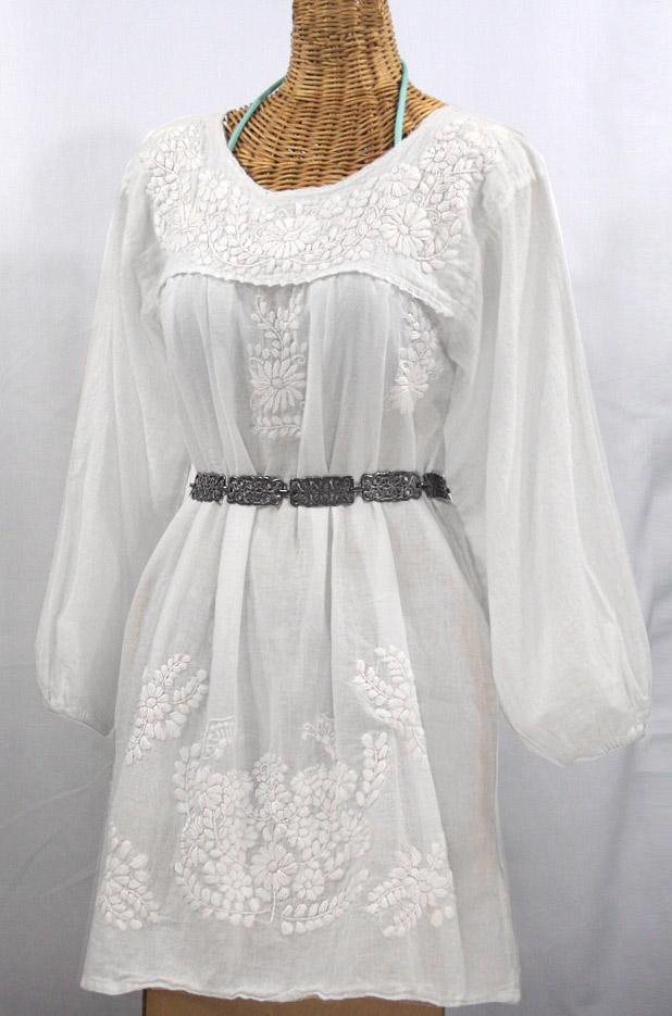 "La Mariposa Larga" Embroidered Mexican Dress - All White