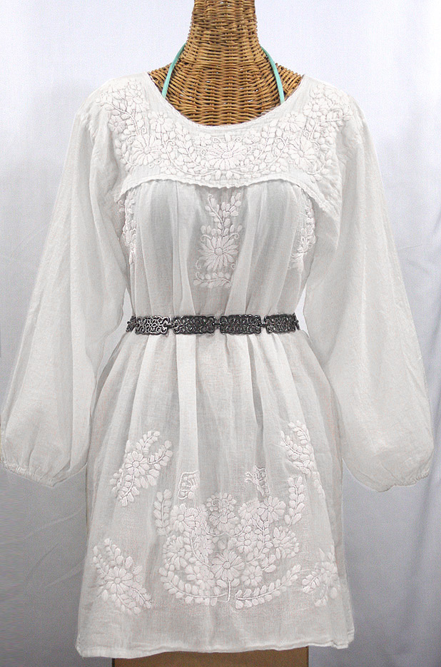 "La Mariposa Larga" Embroidered Mexican Dress - All White