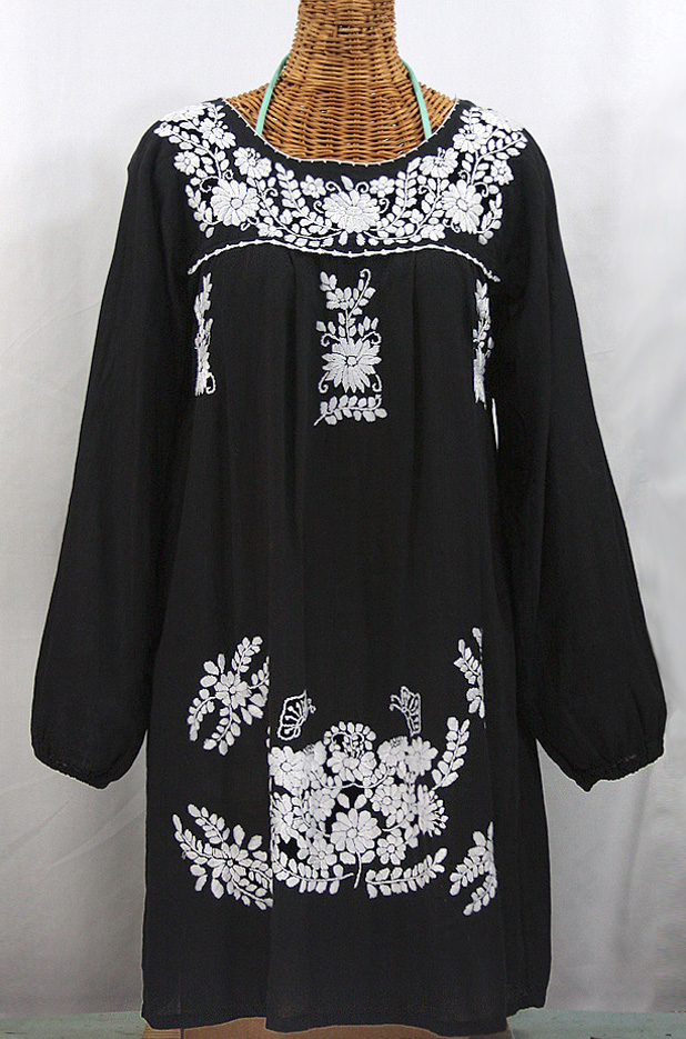 "La Mariposa Larga" Embroidered Mexican Dress - Black