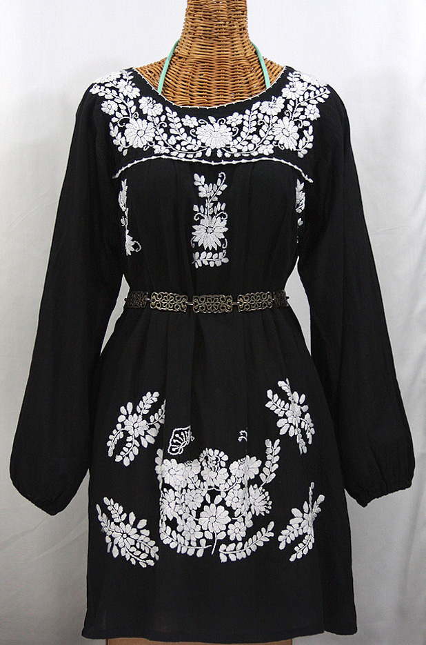 "La Mariposa Larga" Embroidered Mexican Dress - Black