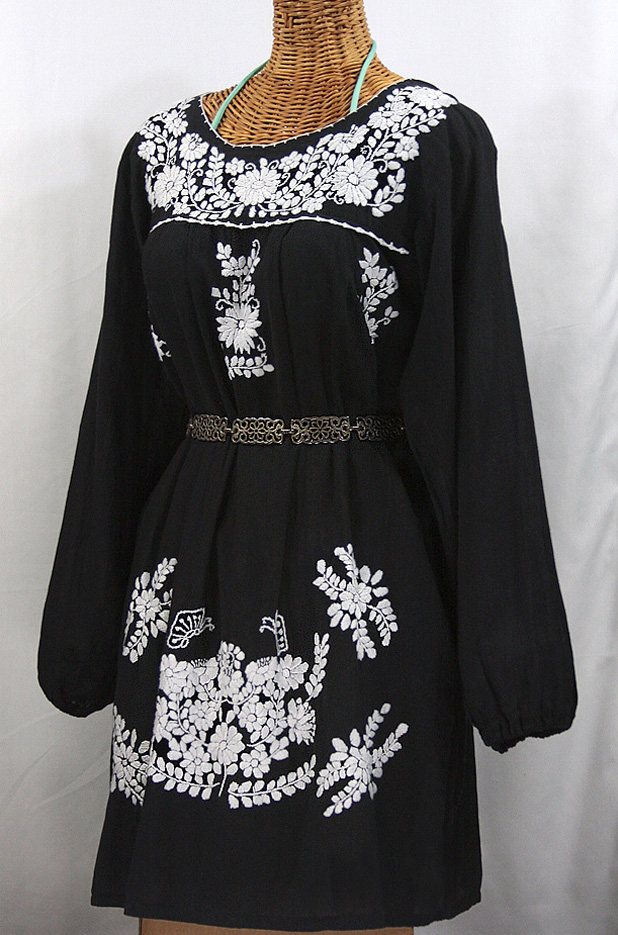 "La Mariposa Larga" Embroidered Mexican Dress - Black