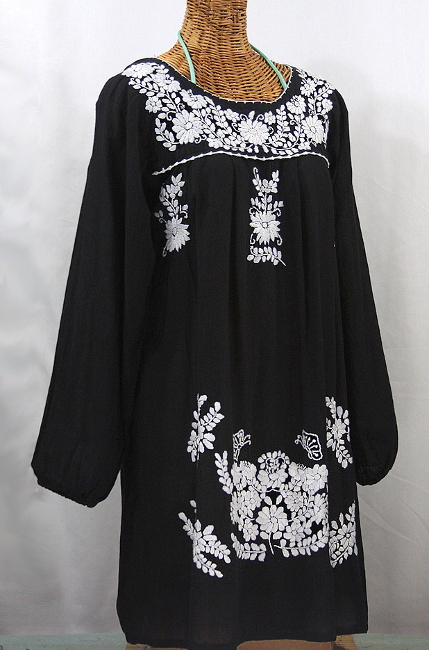 "La Mariposa Larga" Embroidered Mexican Dress - Black