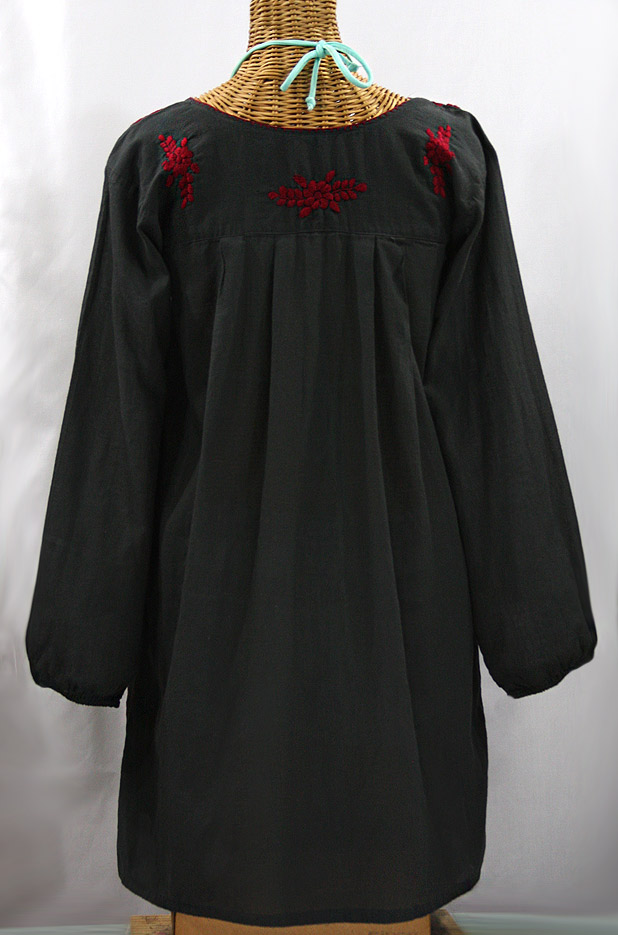 "La Mariposa Larga" Embroidered Mexican Dress - Charcoal + Dark Red