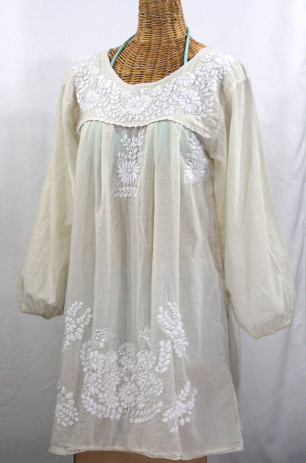 "La Mariposa" Embroidered Mexican Dress - Cream
