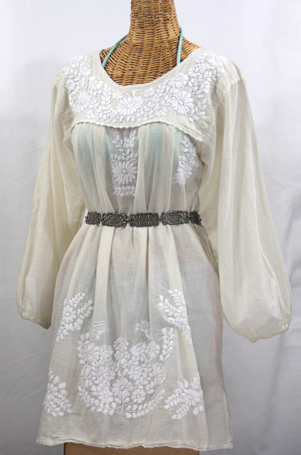 "La Mariposa" Embroidered Mexican Dress - Cream