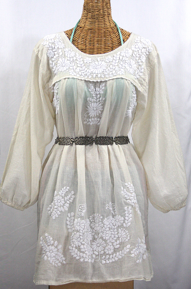 "La Mariposa" Embroidered Mexican Dress - Cream