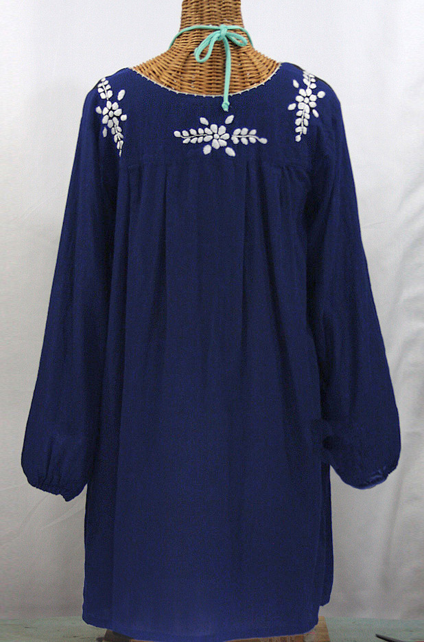 "La Mariposa Larga" Embroidered Mexican Dress - Denim Blue