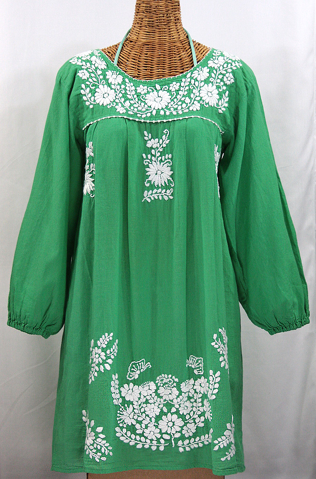 "La Mariposa Larga" Embroidered Mexican Dress - Green