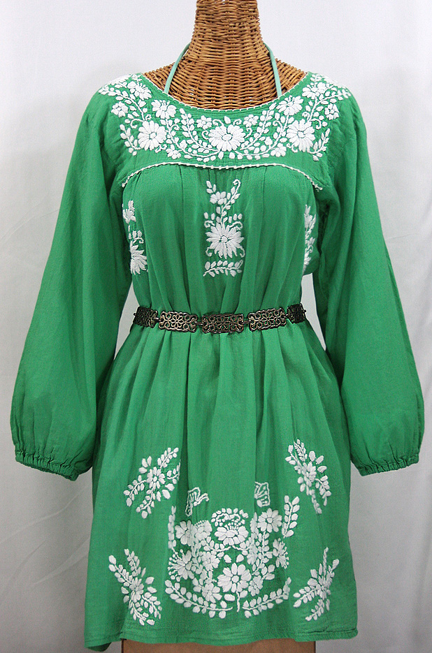 "La Mariposa Larga" Embroidered Mexican Dress - Green