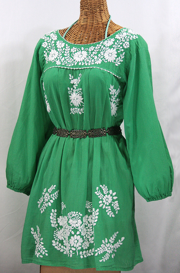 "La Mariposa Larga" Embroidered Mexican Dress - Green