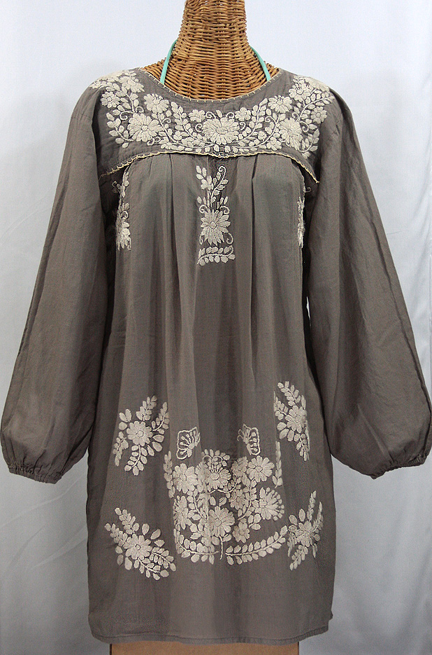 "La Mariposa Larga" Embroidered Mexican Dress - Fog Grey