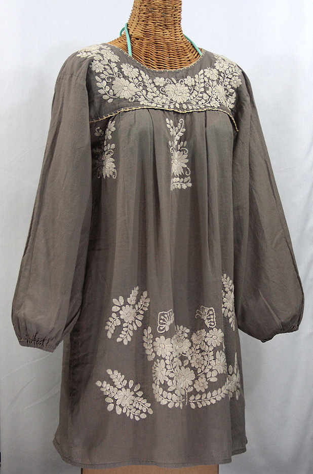 "La Mariposa Larga" Embroidered Mexican Dress - Fog Grey