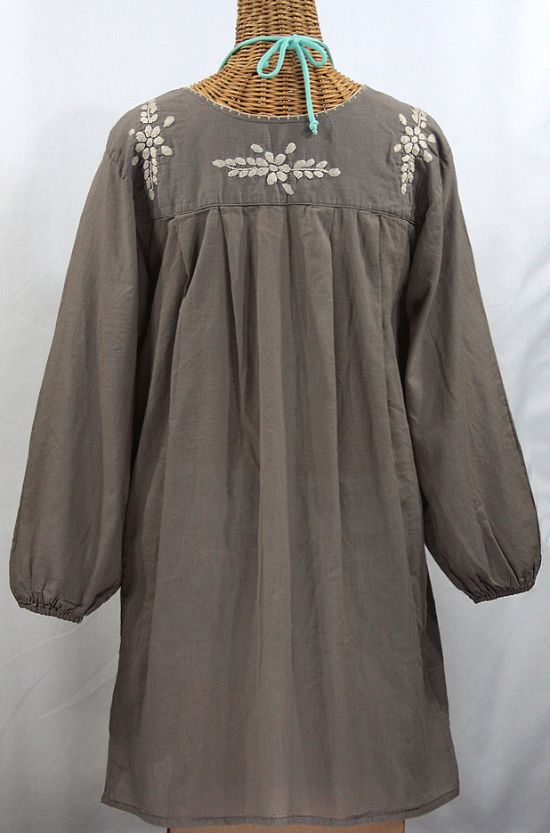 "La Mariposa Larga" Embroidered Mexican Dress - Fog Grey