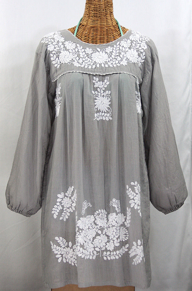 "La Mariposa Larga" Embroidered Mexican Dress - Grey