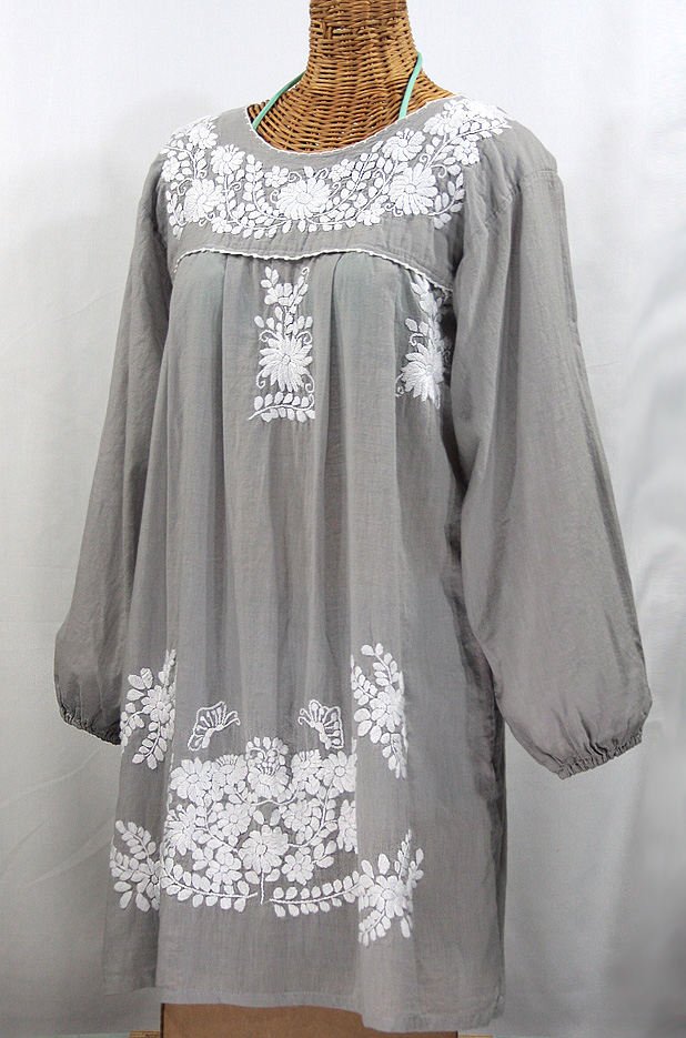 "La Mariposa Larga" Embroidered Mexican Dress - Grey