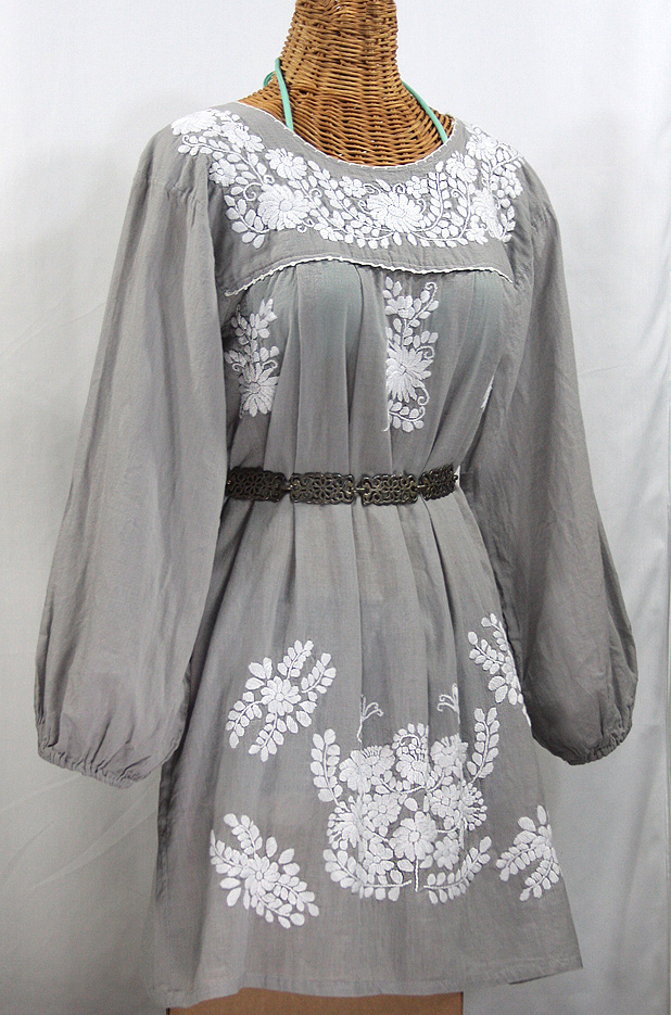 "La Mariposa Larga" Embroidered Mexican Dress - Grey