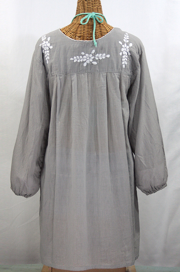 "La Mariposa Larga" Embroidered Mexican Dress - Grey