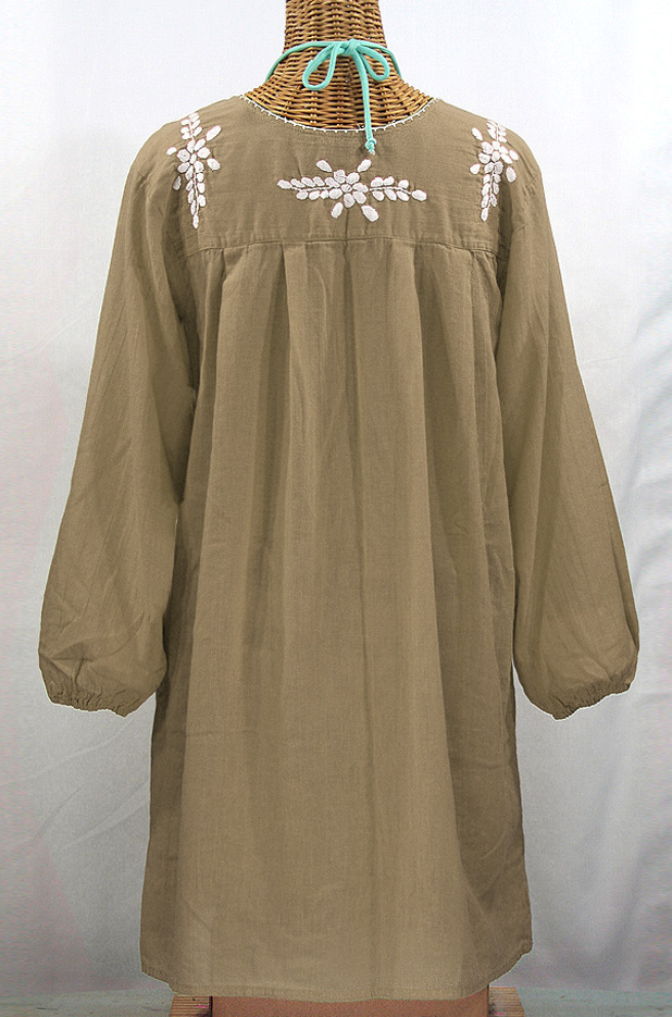 "La Mariposa Larga" Embroidered Mexican Dress - Khaki + White