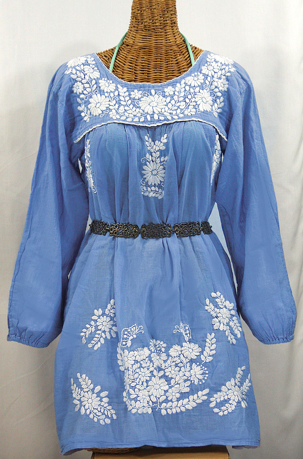 "La Mariposa Larga" Embroidered Mexican Dress - Light Blue