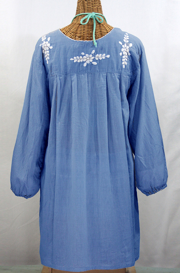 "La Mariposa Larga" Embroidered Mexican Dress - Light Blue