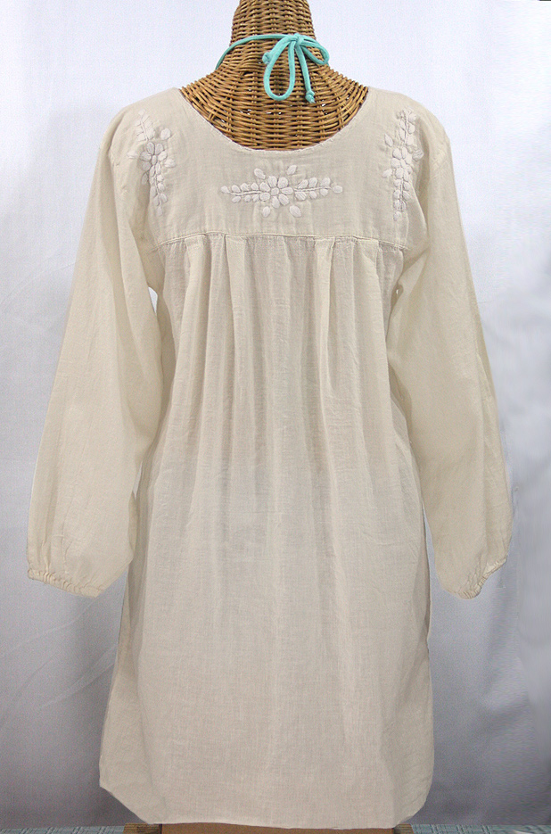 "La Mariposa Larga" Embroidered Mexican Dress - Off White + Off White Embroidery