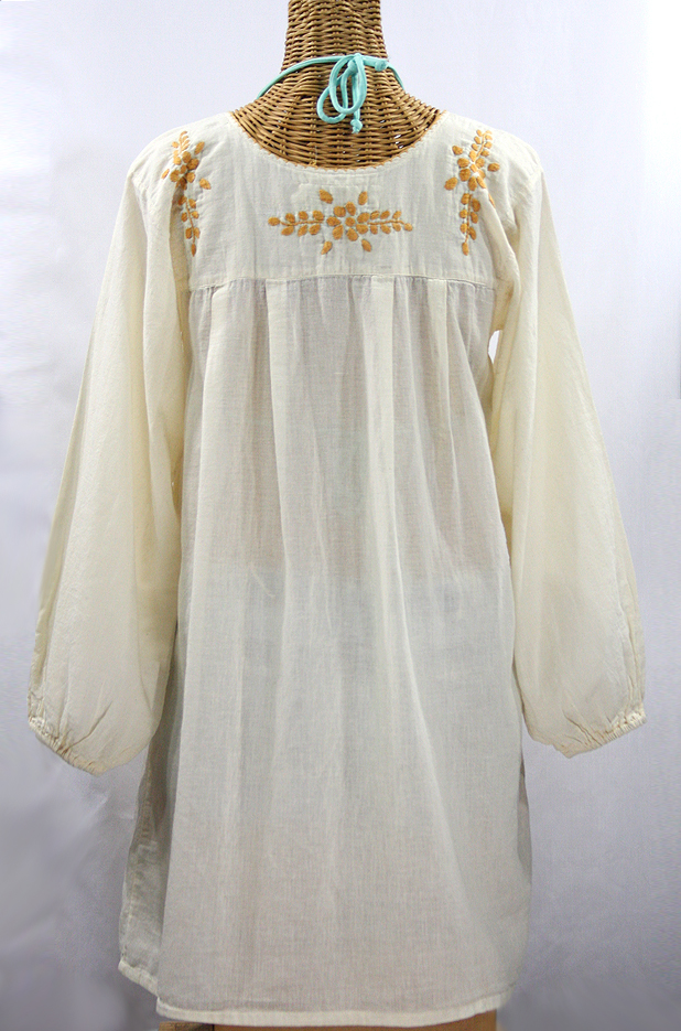 "La Mariposa" Embroidered Mexican Dress - Off White + Gold Embroidery