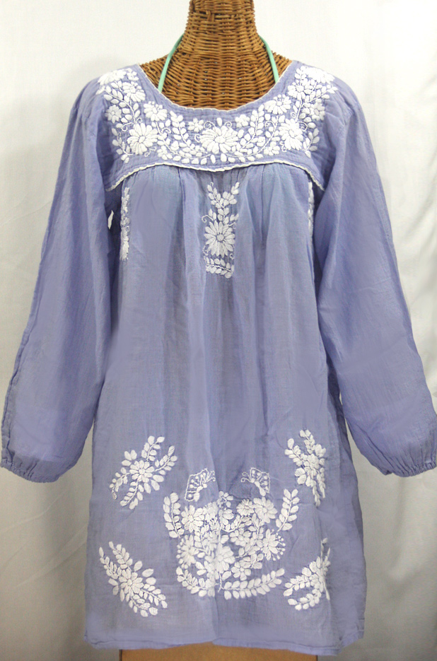 "La Mariposa Larga" Embroidered Mexican Dress - Periwinkle