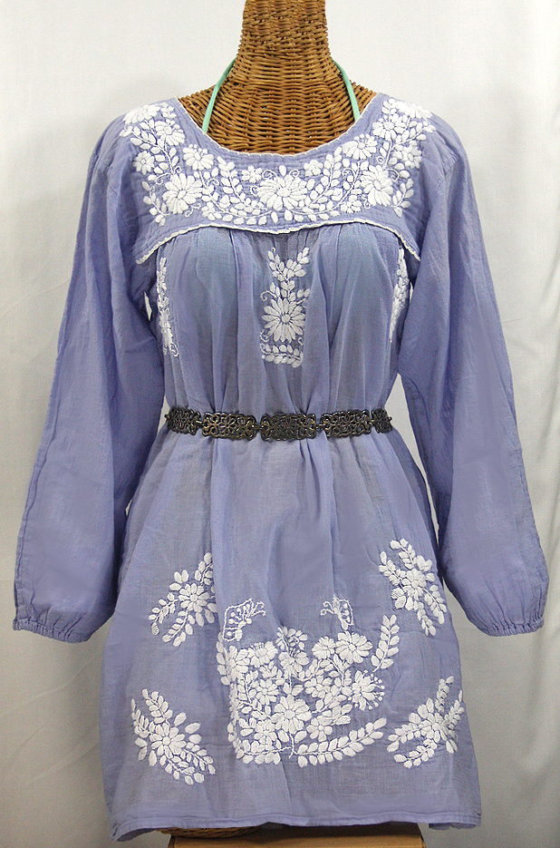 "La Mariposa Larga" Embroidered Mexican Dress - Periwinkle