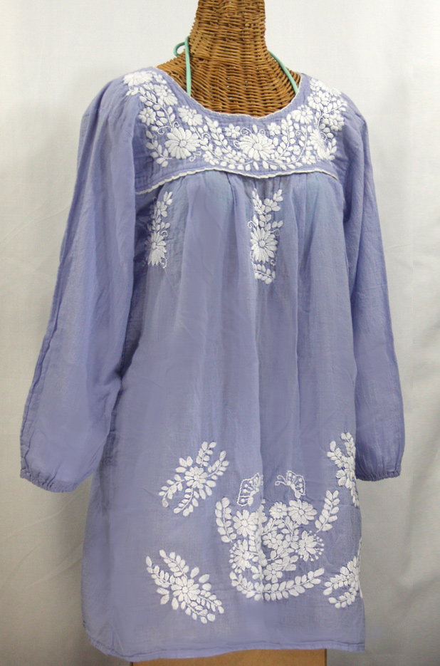 "La Mariposa Larga" Embroidered Mexican Dress - Periwinkle