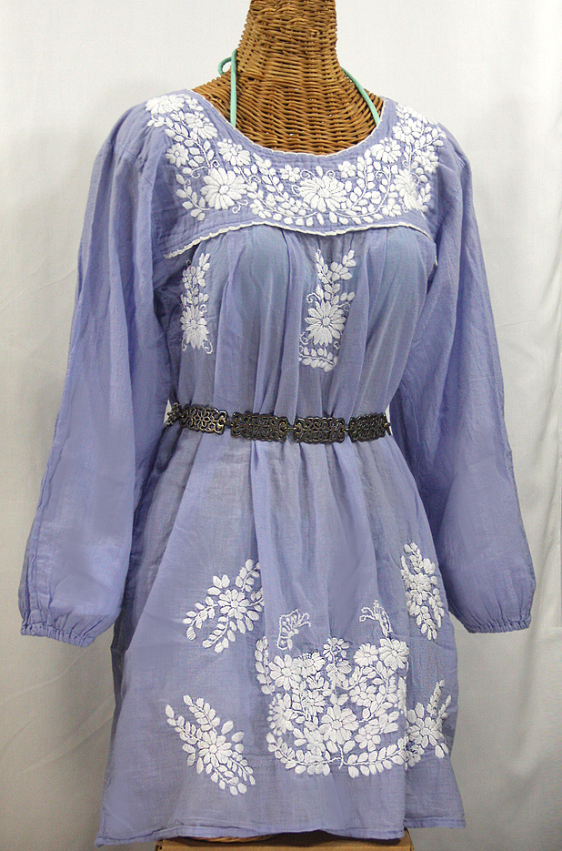 "La Mariposa Larga" Embroidered Mexican Dress - Periwinkle