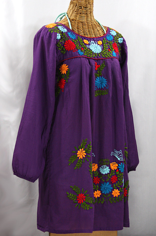 "La Mariposa Larga" Embroidered Mexican Dress - Purple + Fiesta