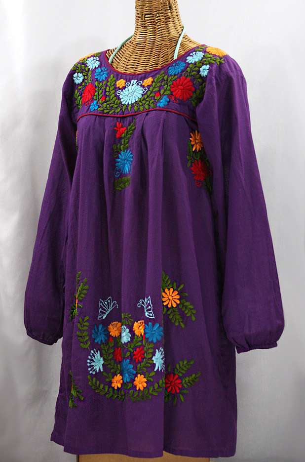 "La Mariposa Larga" Embroidered Mexican Dress - Purple + Fiesta