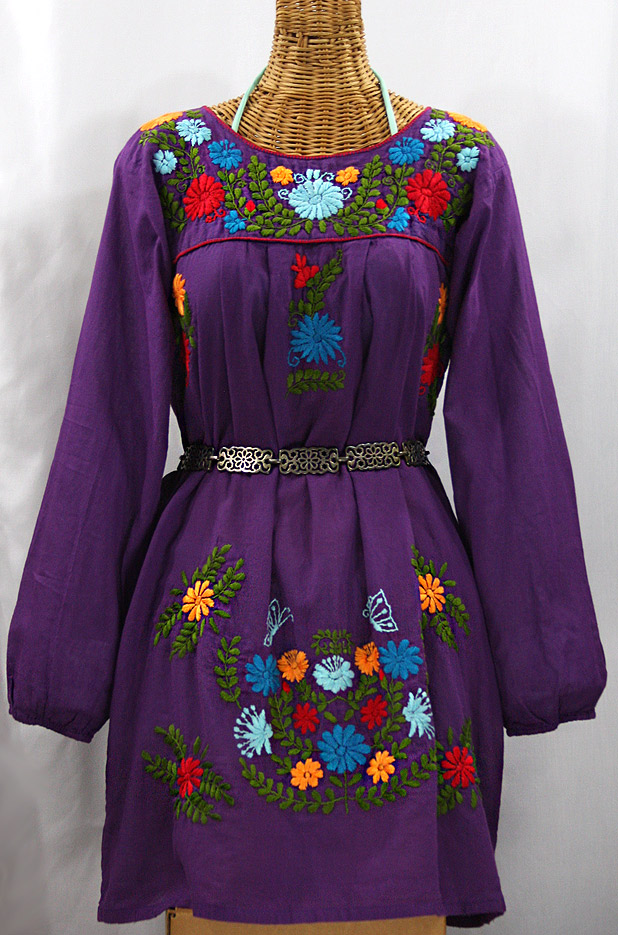 "La Mariposa Larga" Embroidered Mexican Dress - Purple + Fiesta